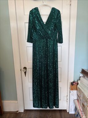 Cindy Collection USA Emerald Green Sequin Wrap Maxi Dress Size XL